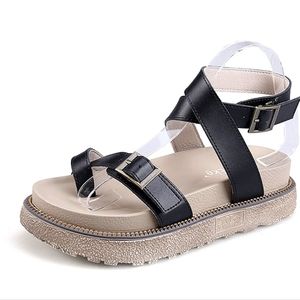 Toe Ring Platform Wedges Sandals Cross Ankle Strap